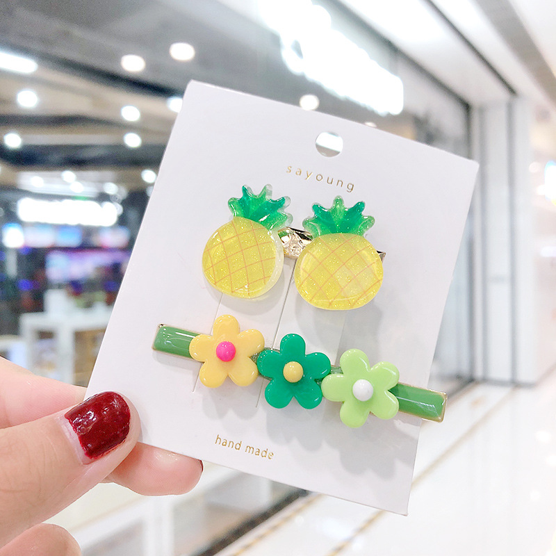 Set 2 kẹp mái hoa mai phối trái cây hè