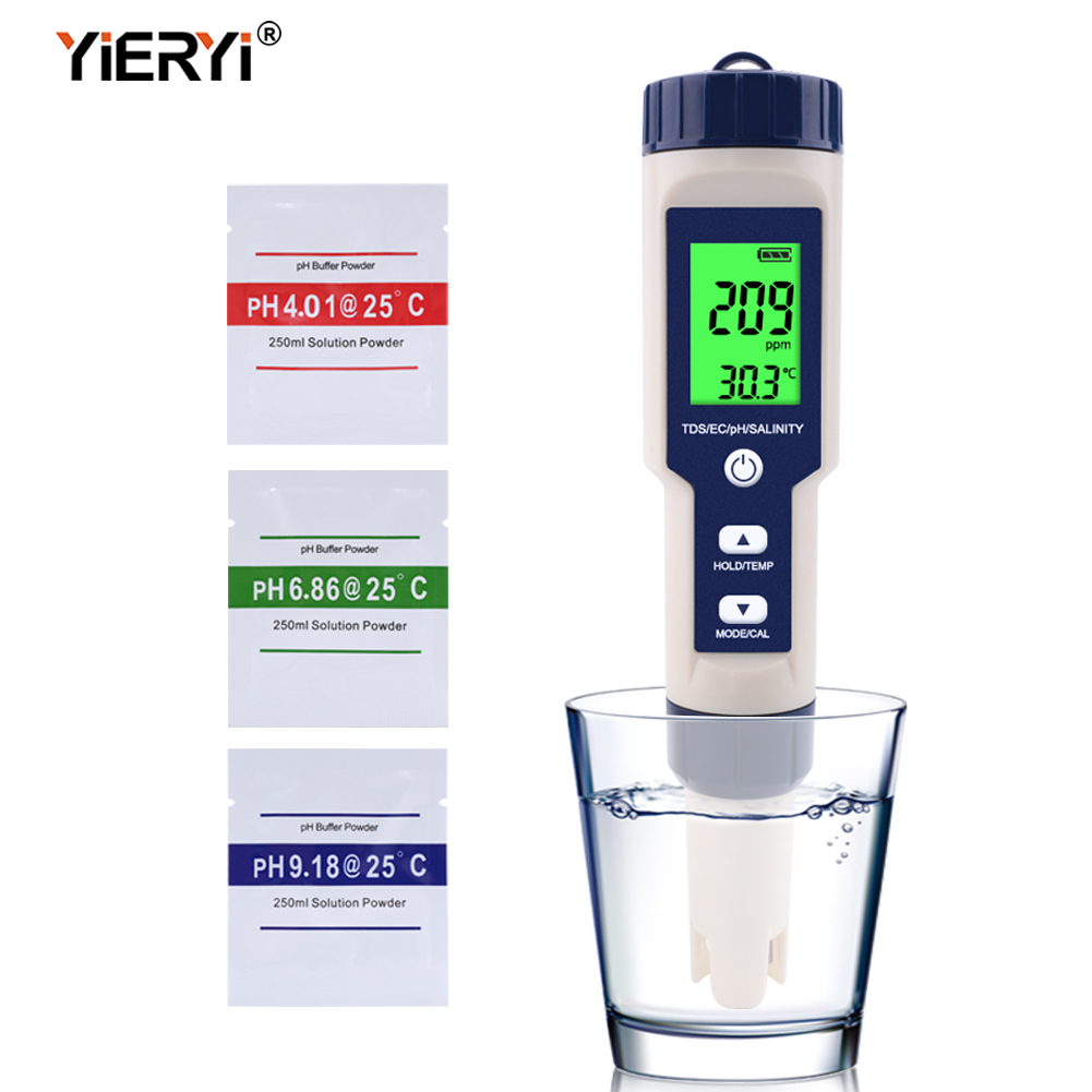Yieryi PH Meter&Pool Salt Tester, Digital Salinity Meter PH Tester for Pool Saltwater, 5 in 1 Salinity PH Temp EC TDS Meter Swimming Pool Hot Tub Spas, Aquarium