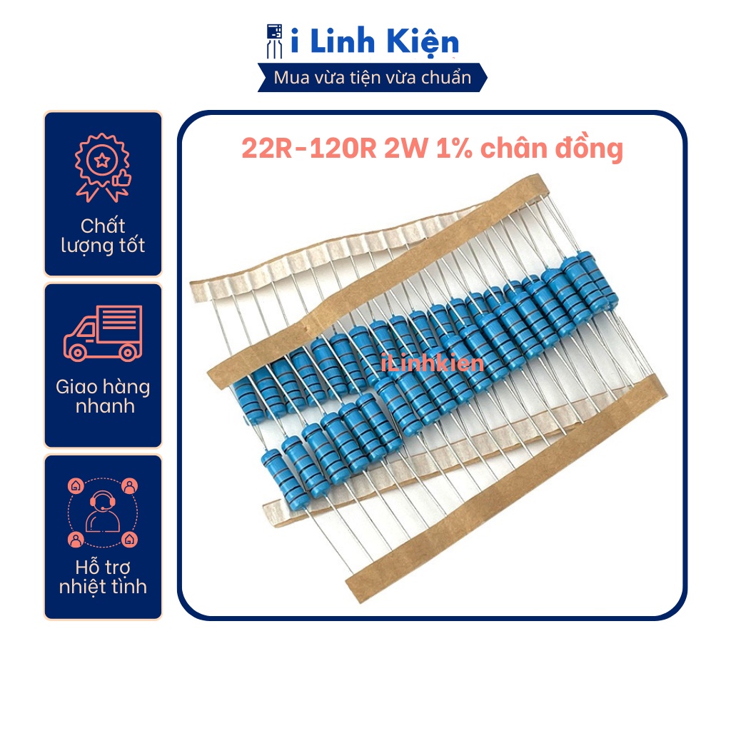Điện trở vạch 2W 22R – 120R 1% chân đồng (túi 10 con)