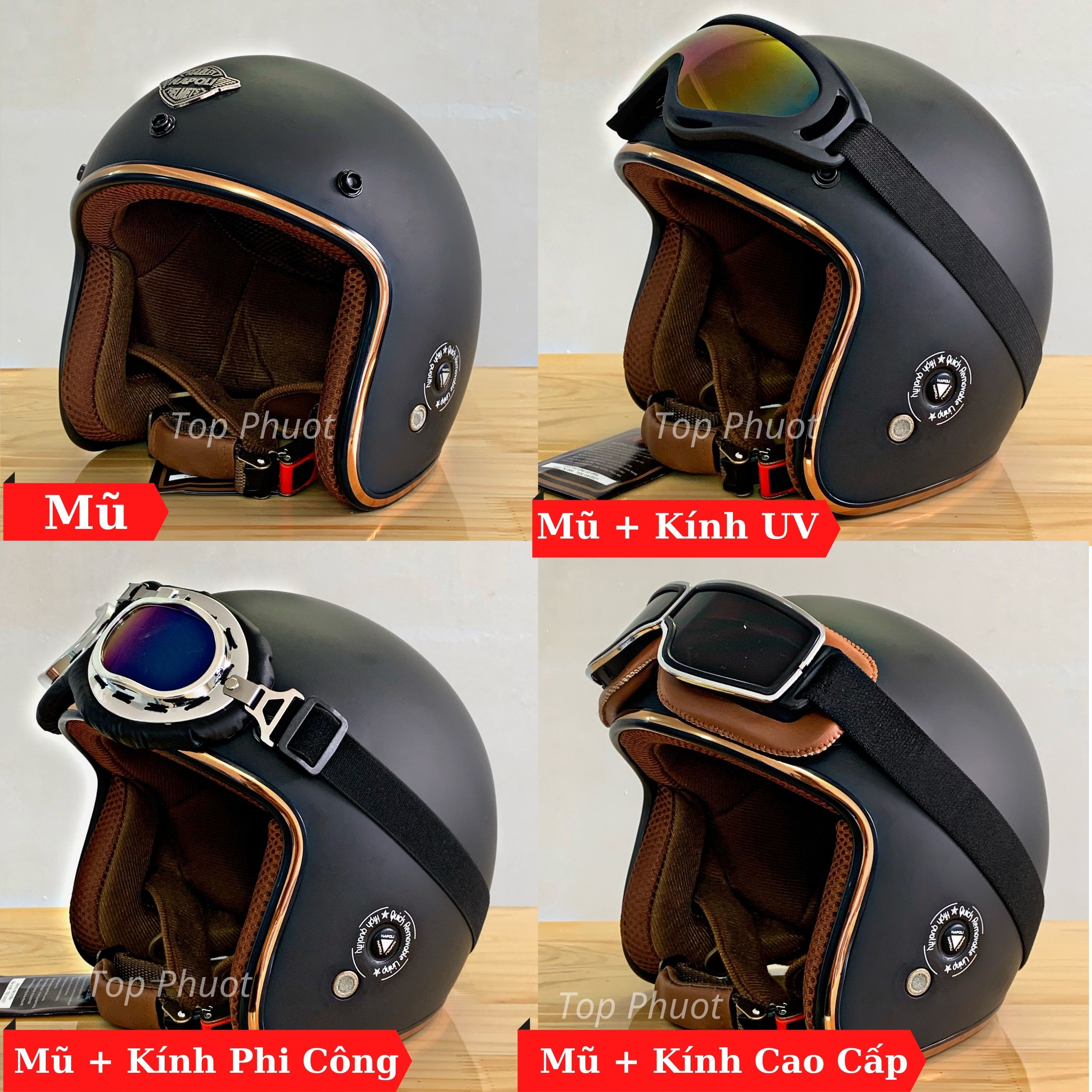 Mũ Bảo Hiểm 3/4 Napoli Ruby Cao Cấp