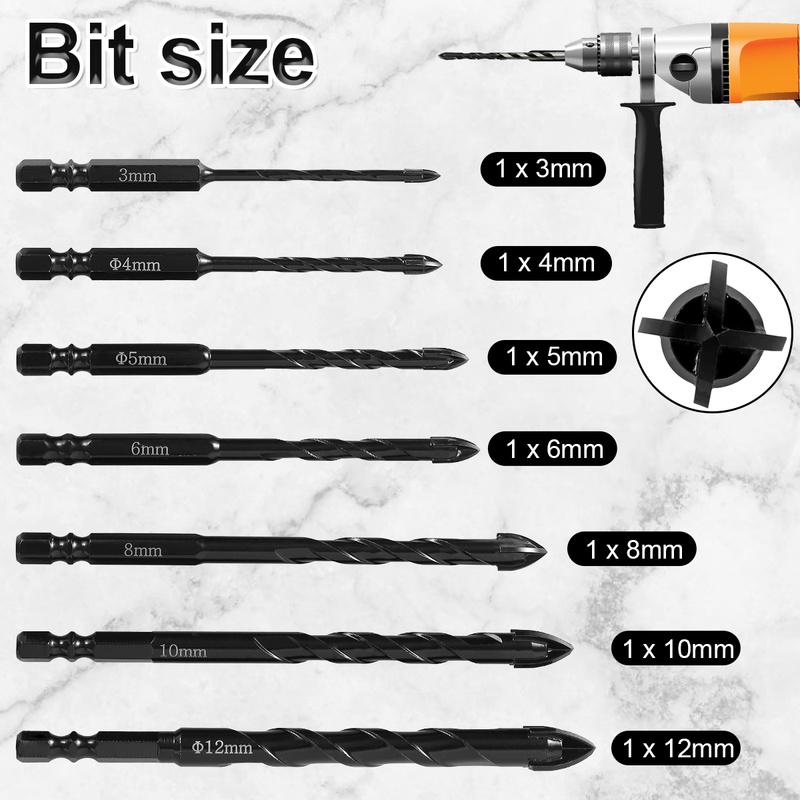 Phổ nề mũi khoan Set 7pcs bê tông mũi khoan Set thép nề mũi khoan Set Đầu chữ thập 4-Edge khoan gạch mũi khoan cho dùi bằng gốm bê tông mũi khoan Set