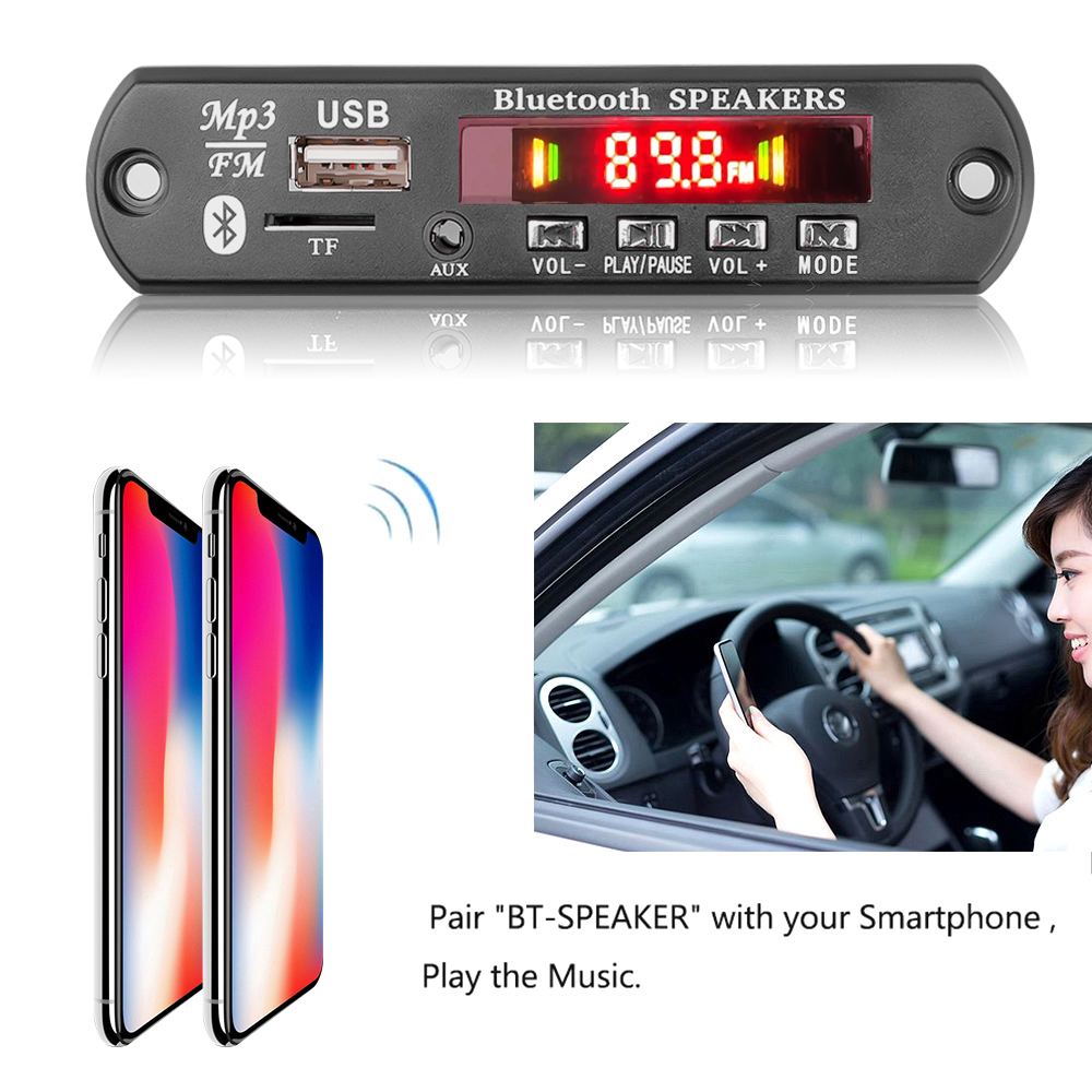 Bo Mạch Giải Mã WAV MP3 WMA 8-24V Tích Hợp Bộ Khuếch Đại Bluetooth 5.0 2X60W Mô-đun Âm Thanh Nhạc Không Dây Cho Xe Hơi USB TF Đài FM