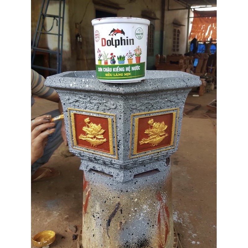 [ Thùng 5Kg,Tặng Kèm Cọ ] Sơn Chậu Kiểng Dolphin Hệ Nước Loại 5kg ( Nhanh Khô, Bền Màu, Láng Mịn )