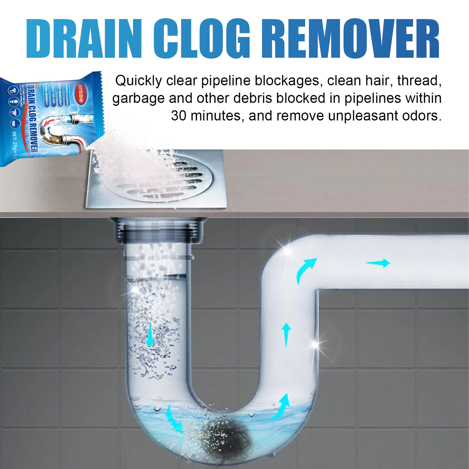 Emachinery hiệu quả Que thông cống hiệu quả phân hủy sinh học thoát nước dụng cụ lấy vật gây tắc nghẽn cho nhà bếp phòng tắm 6 cái/hộp Tóc ống thân thiện dung dịch cọ bồn rửa chống tắc nghẽn khử mùi bột
