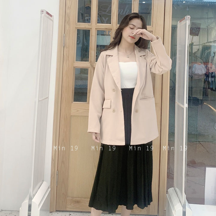 Áo vest nữ blazer hàn quốc dáng rộng tay dài túi nắp cá tính kiểu bigsize công sở màu đen be xanh thời trang.