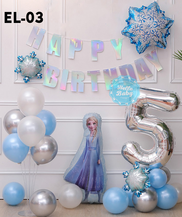 Set balloon birthday decoration theme Elsa (pump + adhesive tape)