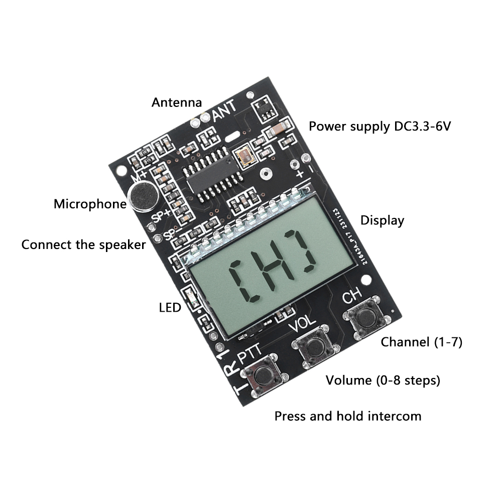 Focusai FM Bộ đàm Bảng Mạch Thu Phát tất cả-trong-một mô-đun bộ phát sóng FM mô-đun bộ thu 7 tần số 27-480Mhz DC3.3-6V