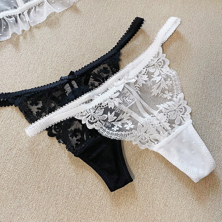 Floral Embroidered Lace Sexy Thong Transparent Underwear Low Waist  Temptation Hollow Out Panties String Seamless Briefs