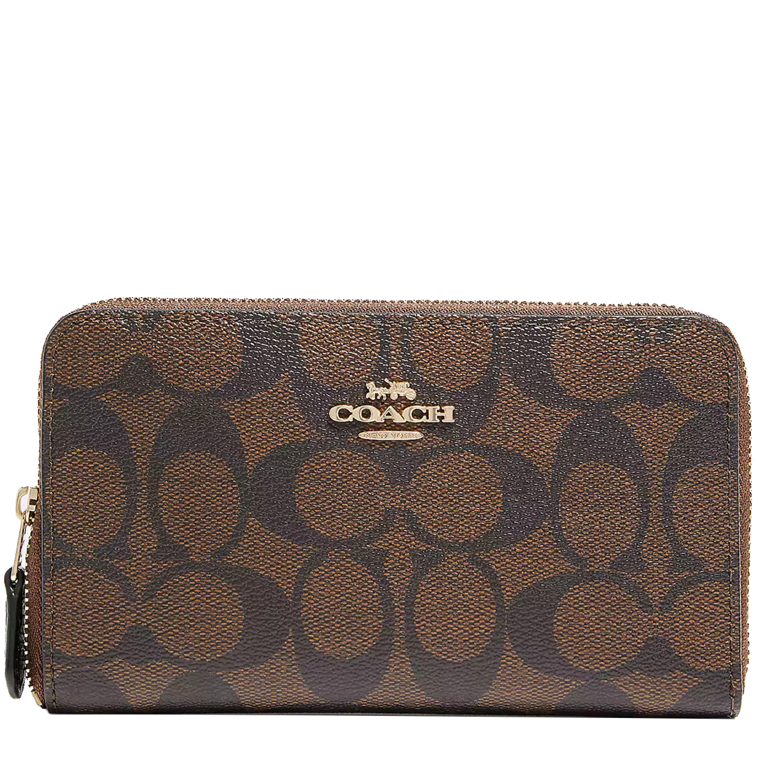 Coach Medium Id Zip Wallet In Signature Canvas in Brown Black