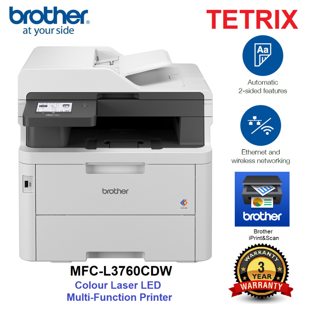 Brother MFC-L3760CDW All in One Wireless Colour Laser Printer, Auto  2-sided print, USB Direct, Scan Copy Fax