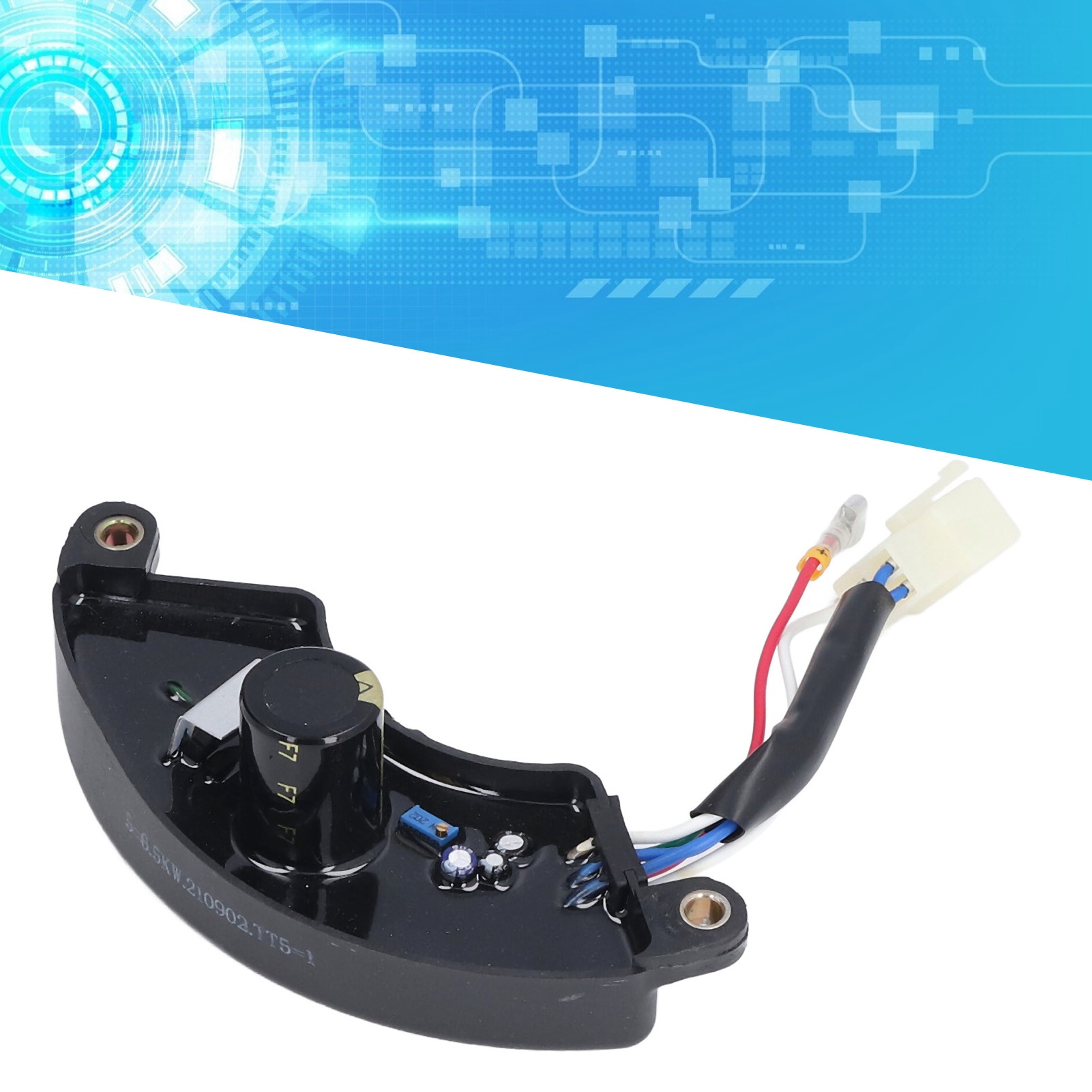 Generator AVR 5-6.5KW Automatic Voltage Regulator Short Circuit Protection Replacement Halfmoon Style 6 Wires 220V for Diesel Gasoline Engine