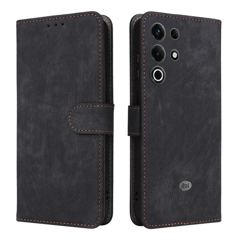 For itel S25 Ultra Flip Case RFID Protection Dual-Layer Card Slot Soft Silicone External Leather Stand Holder Flip Cover for itel S25 Ultra Back Cover. 