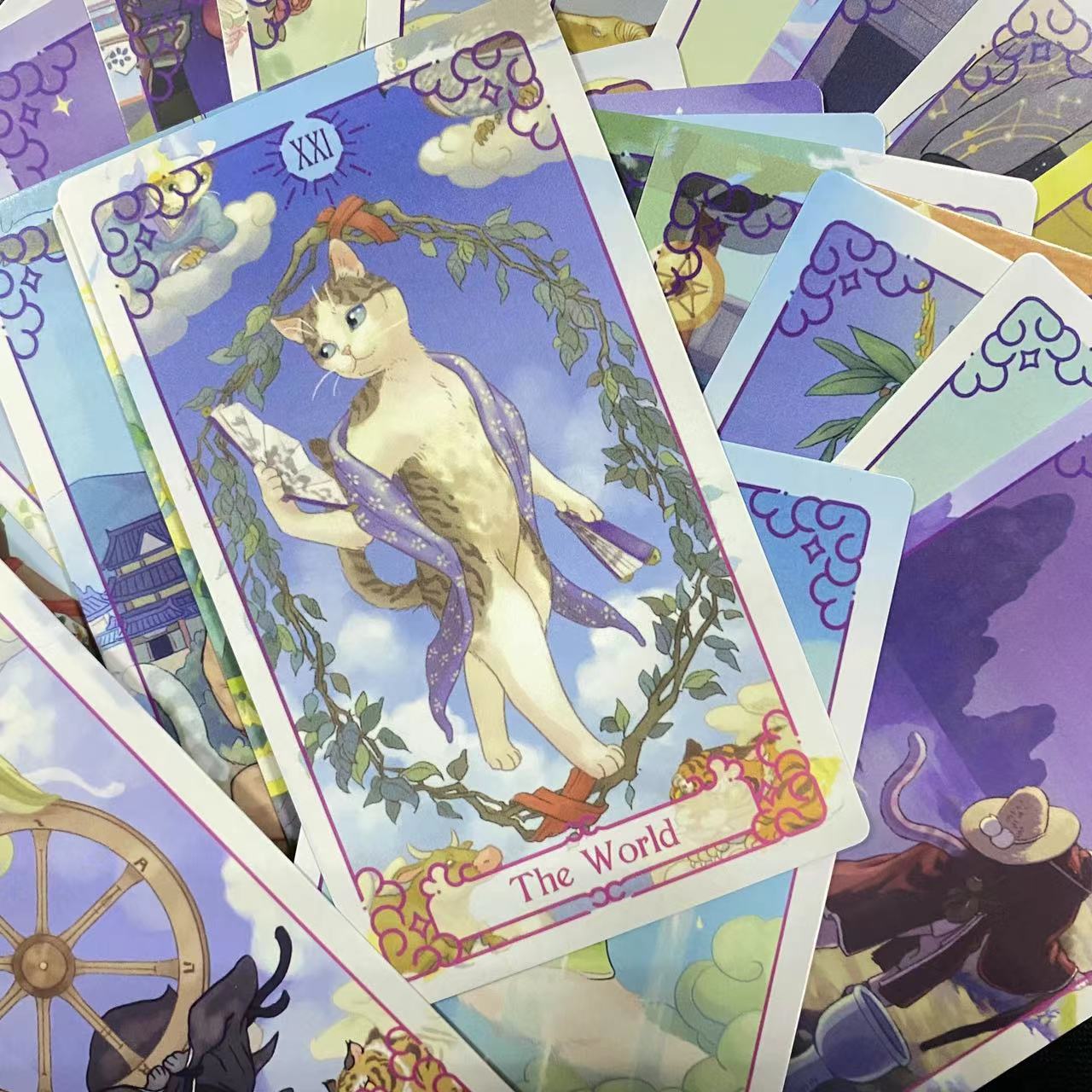 12x7 cm purple cat tarot deck