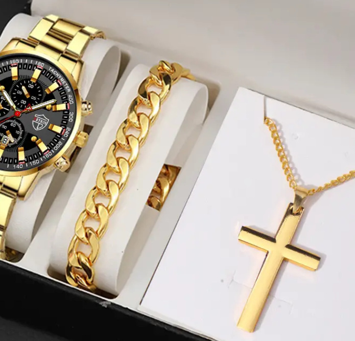 【Factory Store】Cross-border TEMU Set of Watches - Hollow Non-Mechanical Men's Business Bracelet Watches - Accessory Watch Multi-Piece Set.