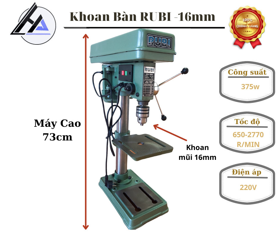 Máy Khoan Bàn 375w ruby xq 16 kẹp đầu 16 bảo hành 12 tháng