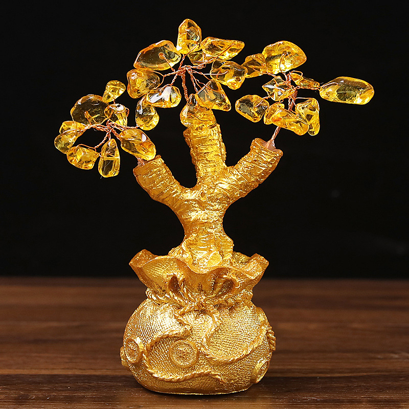 1pc Chinese Yuanbao Money Fortune Tree Wealth Luck Ornaments Small Feng Shui Crystal Gem Money Tree Lucky Trees Decoration.