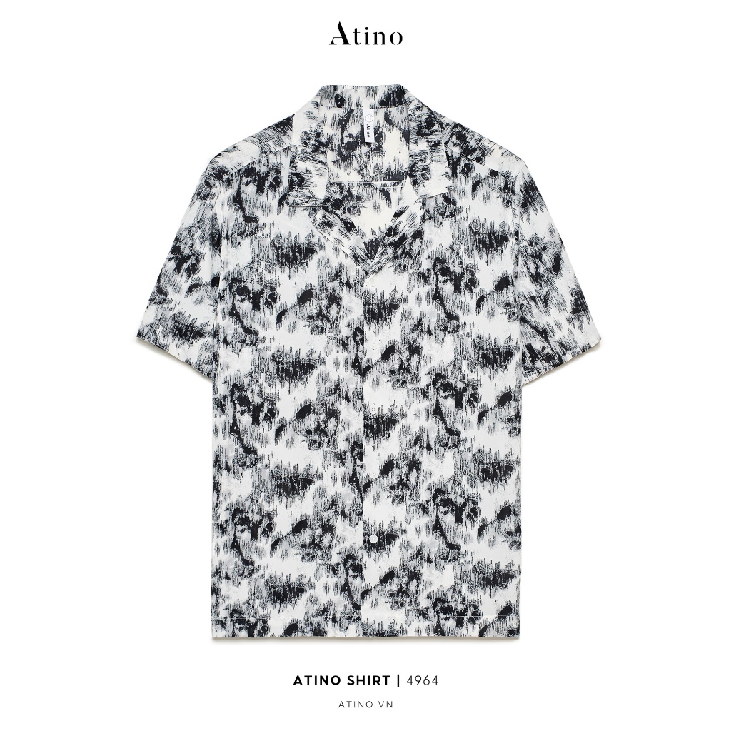 Áo sơ mi cuban shirt cộc tay nam atino vải lụa họa tiết xước form regular sm.m.1.4964