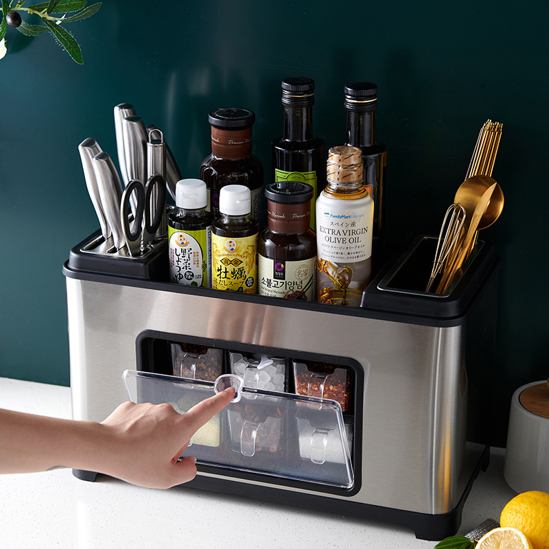 Multifunctional stainless steel storage seasoning rack storage box seasoning jar tool holder combination set storage rack