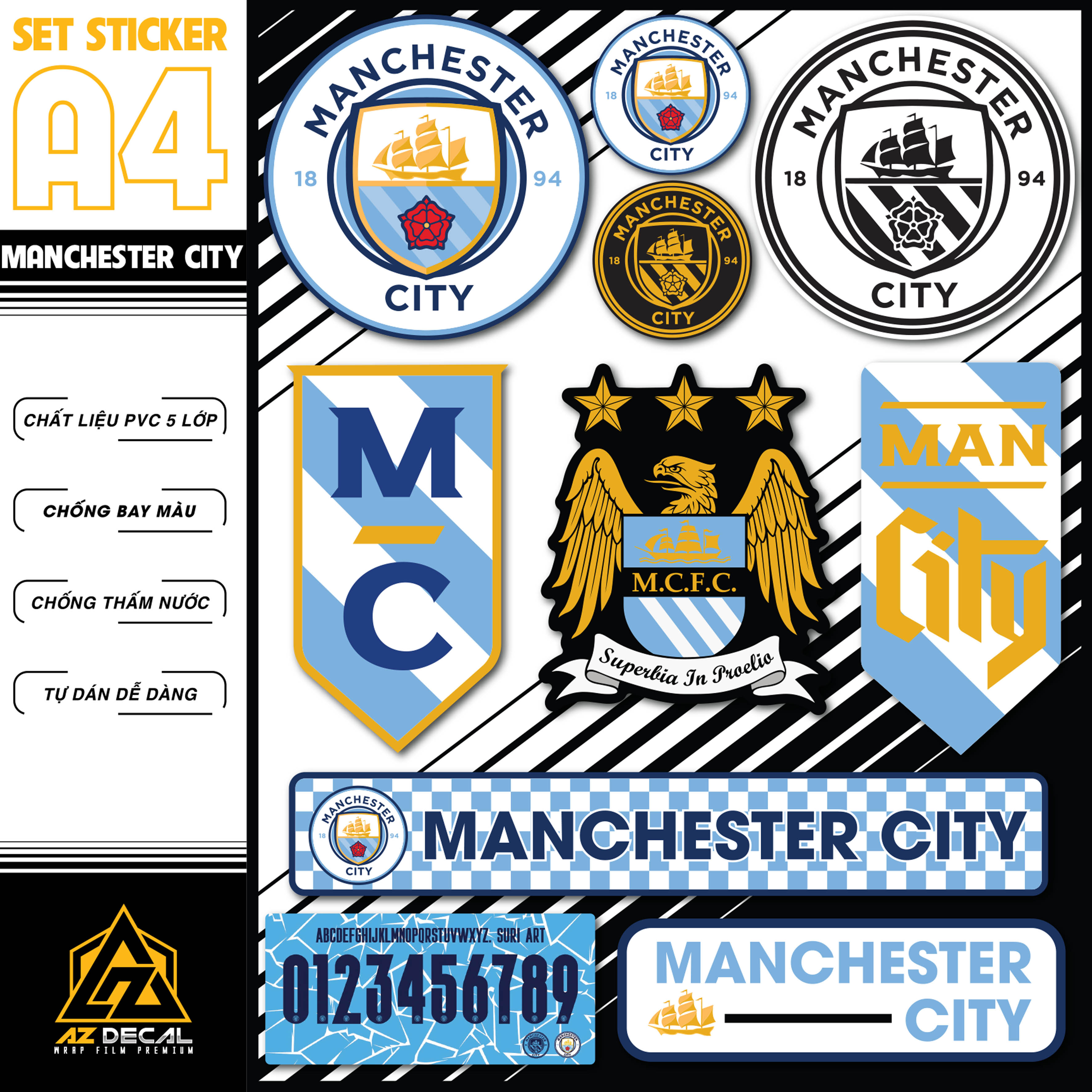 Sticker Bóng Đá Manchester City Dán Tem Xe, Dán Nón, Điện Thoại, Laptop