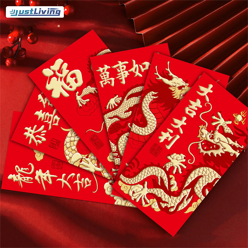 12pcs/Set 2024 New Year Rabbit Lucky Draw Red Envelope Creative Children Chinese  New Year Dragon Year Money Drawing Angpao Gift Bag