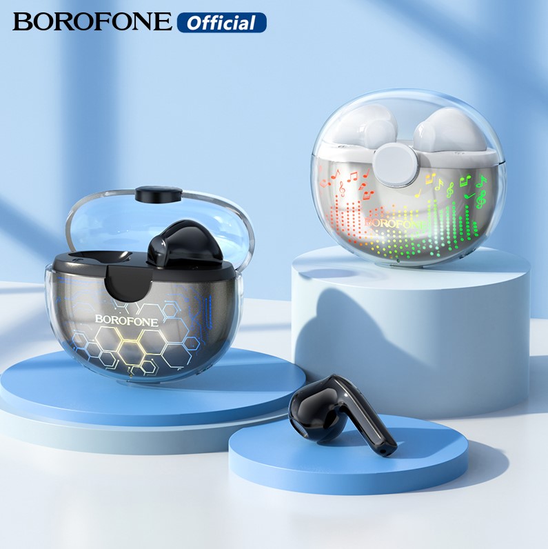 BOROFONE BW15 TWS Bluetooth Earphone True Wireless Headset Earbud Translucent Earphones Wireless Bluetooth 5.3 Touch Control Earbuds Built-In Microphone Sports Headset In-Ear Earphones For All ios /Android Mobile Phone