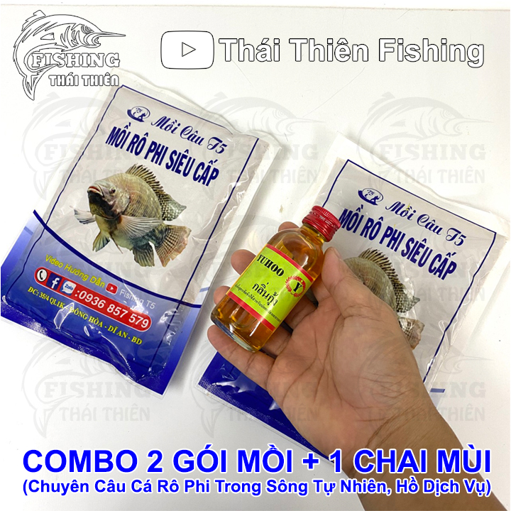 Combo 2 gói mồi câu cá rô phi siêu cấp, 1 chai tinh mùi câu cá rô phi