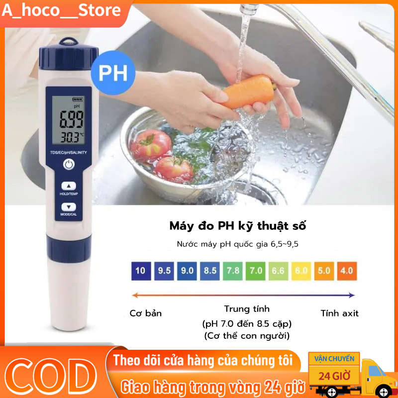 Máy Đo Độ Mặn Và Độ PH 5 Trong 1, Dùng Để Làm Vườn Và Đo Độ PH/Tds/Ec/Độ MặN/Nhiệt Độ