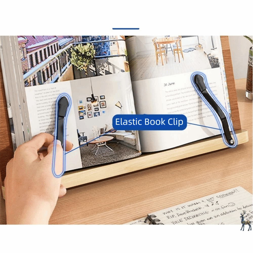 Portable Adjustable Angle Book Holder Tray Foldable Multi-Position Support Wooden Reading Stand 8 Modes with Clip Cookbook Bracket Reading. 