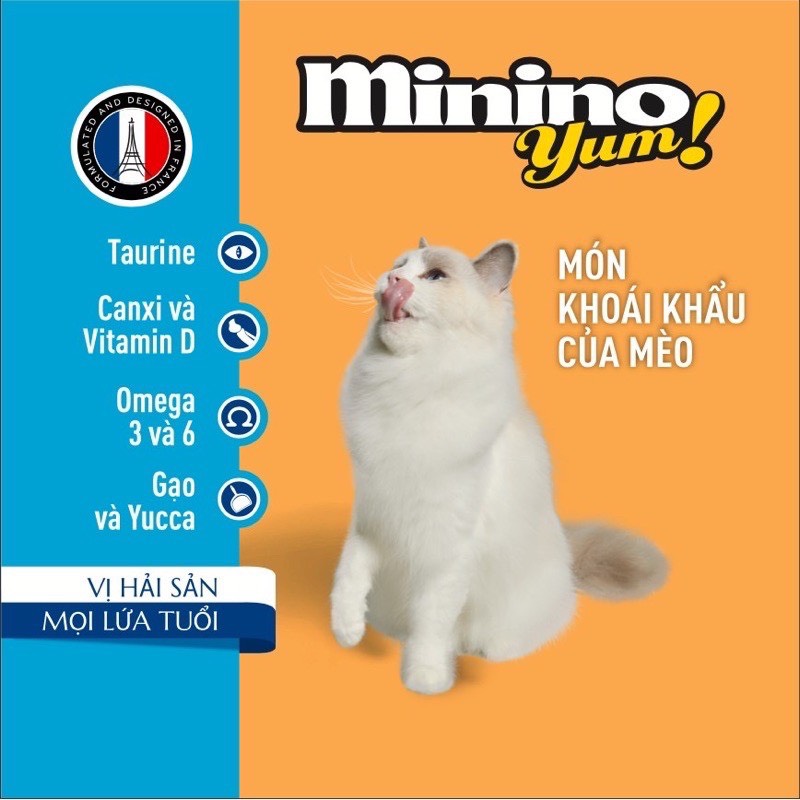 Thức Ăn Cho Mèo từ 3 tháng tuổi - Hạt Minino 350g ( cá hồi ,hải sản)
