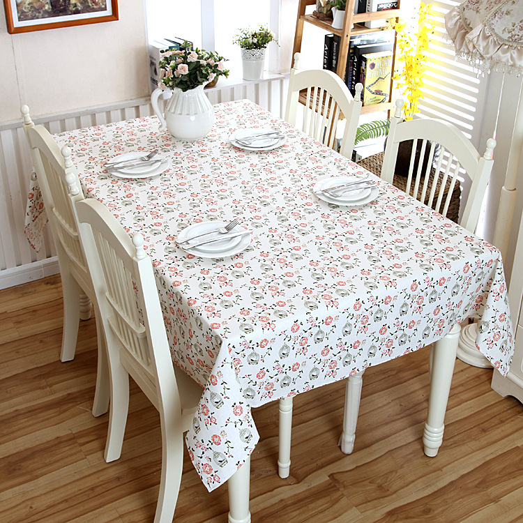 Rustic Linen Tablecloth aecthetic Small Red Flowers Lace Coffee Table ...