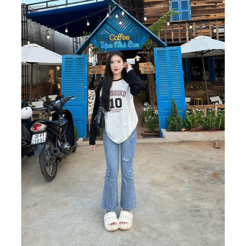 KCS⭐ Jeans ống loe co giãn rách 1line🔉
