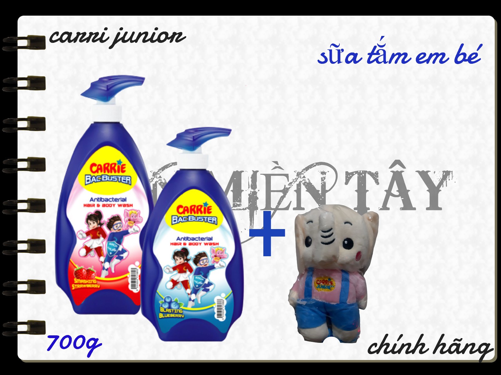 (TẶNG GẤU) Sữa Tắm Gội Sạch Khuẩn Carrie Junior 700g