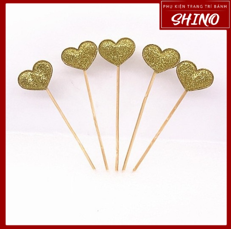 Topper/Que cắm trái tim trang trí bánh kem (Set 5 cái)