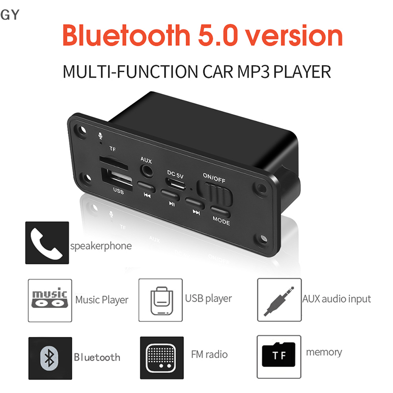 Gy bluetooth 5.0 mp3 player 2*3w decoder board speaker car fm radio module