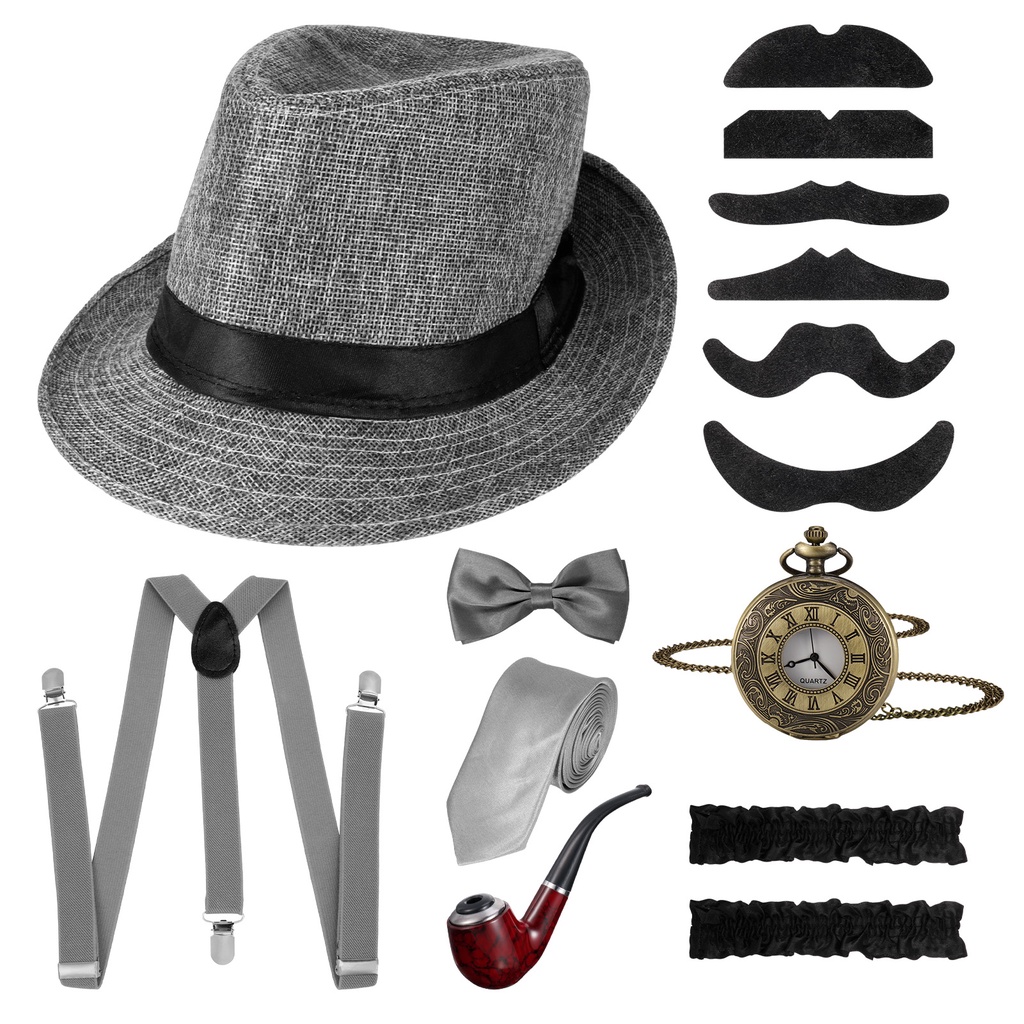 1920s Mens Gatsby Gangster Costume Accessories Set Old Man Costume Grandpa  Acces