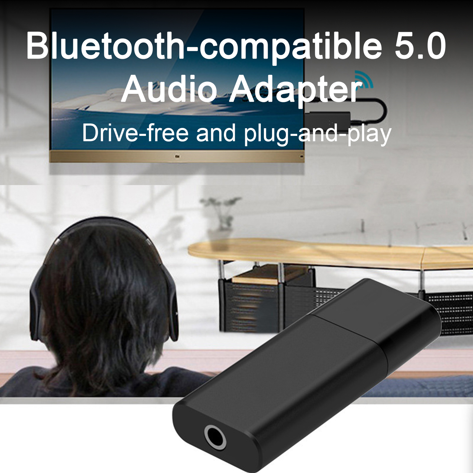 Bluetooth-compatible 5.0 Audio Adapter Plug-and-play Bluetooth-compatible Adapter Wireless Audio Adapter Bluetooth 5.0 Transmitter Receiver for Car Stereo Tv Headphones More Low Latency Plug