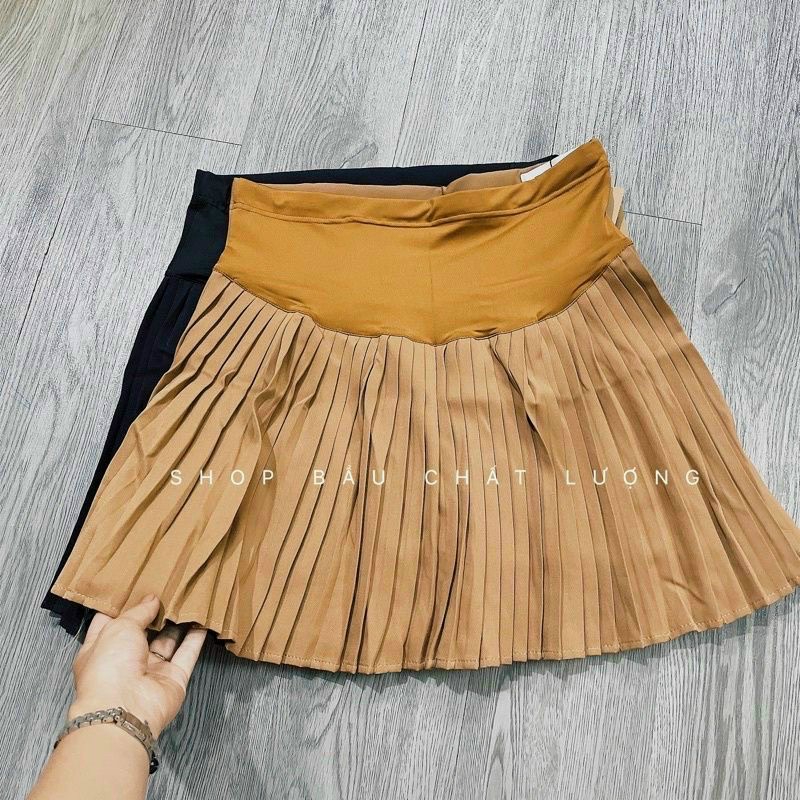 Chân Váy Bầu Xếp Li Xòe Ngắn Có Lớp Quần Lót Trong dày dặn