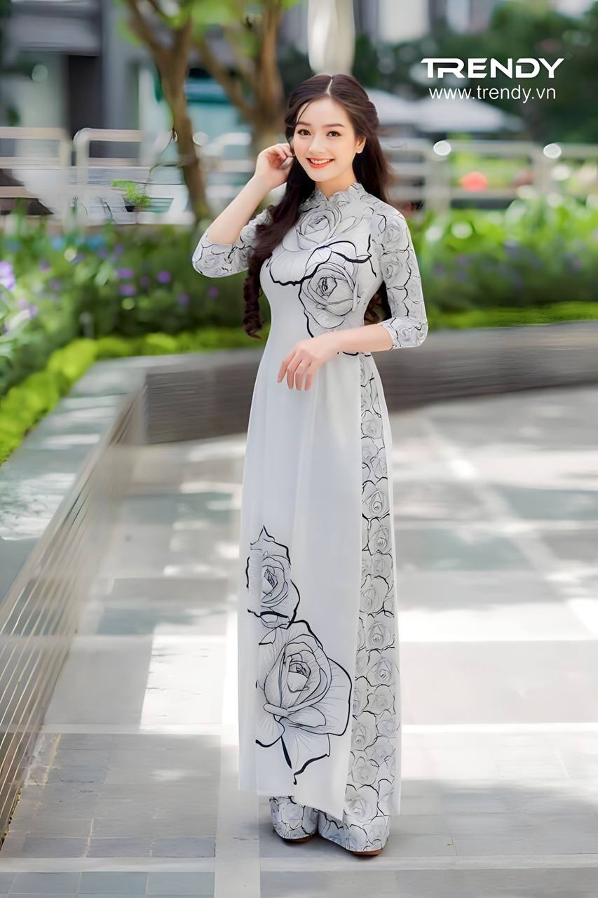 Set Áo Dài Lụa Trắng & Đỏ Cao Cấp BY4689