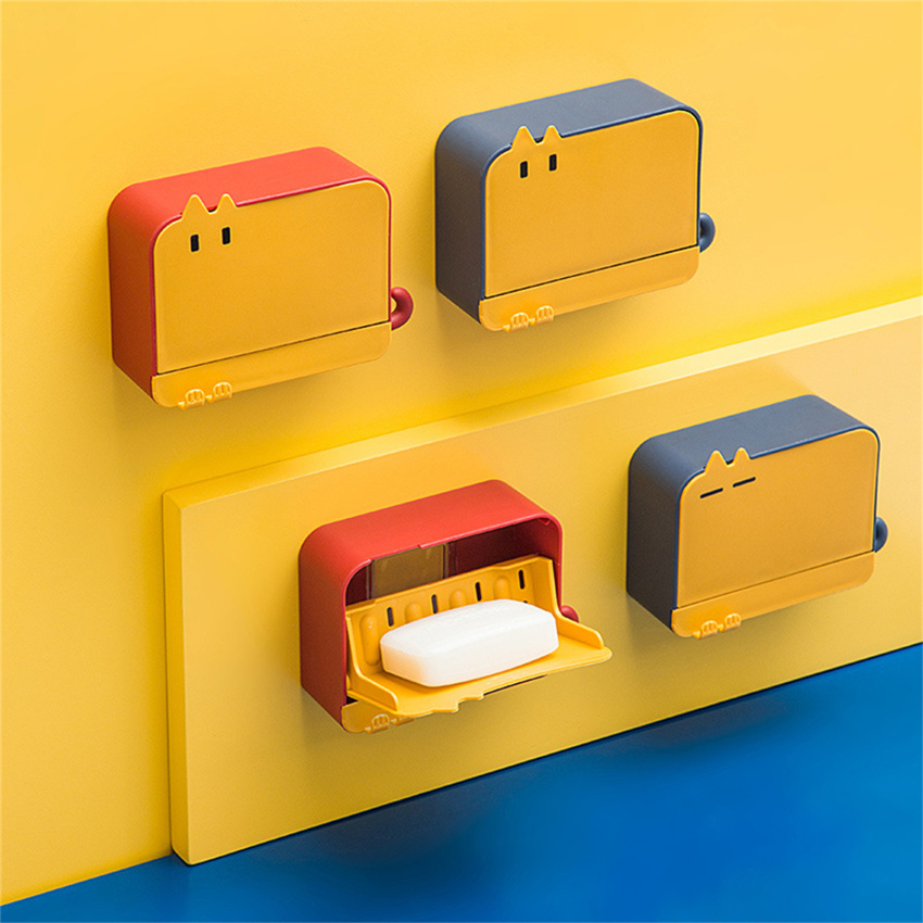 Creative Wall Mounted Soap Box With Lid Soap Draining Rack Bathroom Soap Holder Bathroom Accessories