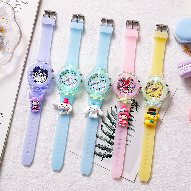 Sanrio Hello Kitty Watch Cartoon My Melody Kuromi Colorful Luminous Student Quartz Pointer Digital Watches Kids Holiday Gifts. 