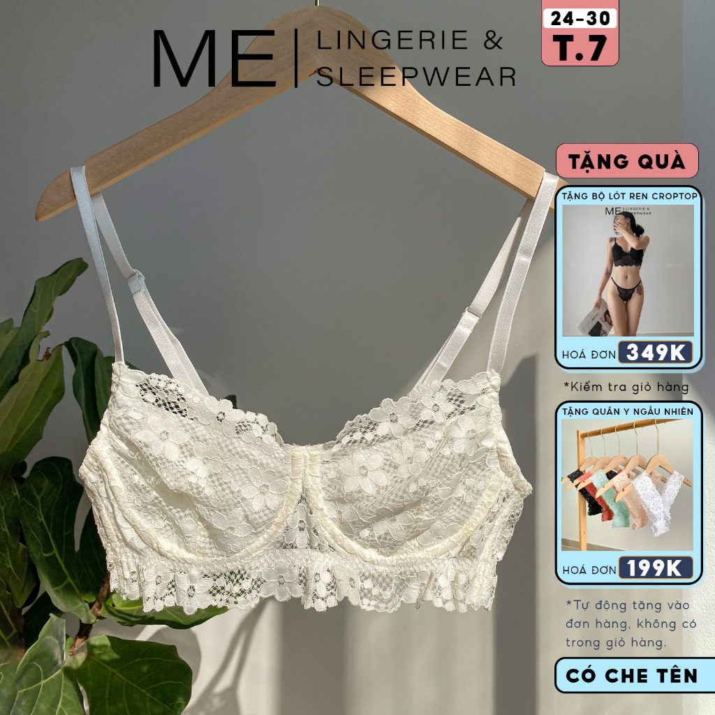 Áo bra ren mềm mại áo lót có gọng nâng ngực không đệm mút mát mẻ hoa daisy trắng sữa ngọt melingerie & sleepwear g