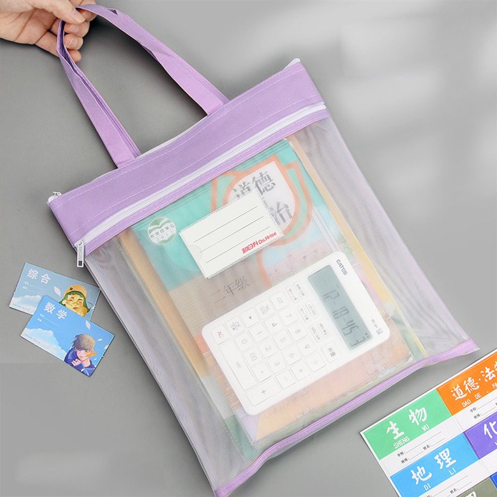 MMLUCK Transparent Portable Textbook Student Stationery Homework A4 Mesh File Folders Test Paper Folder Document Bag Zipper Storage Bag