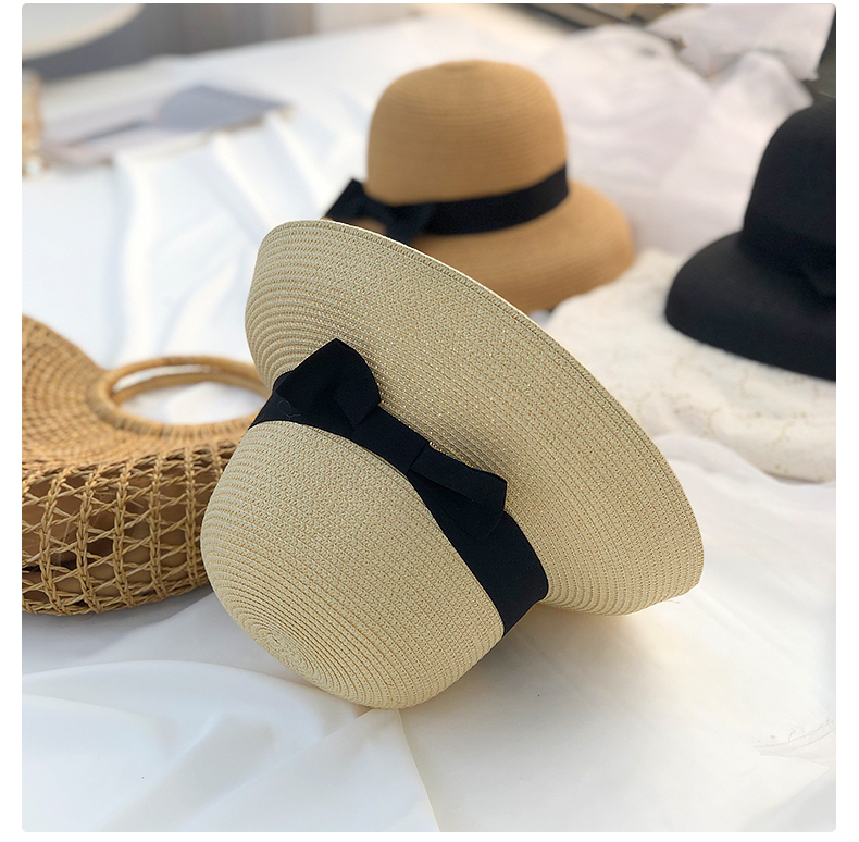 Mũ cói vành cụp nơ đen Trendy