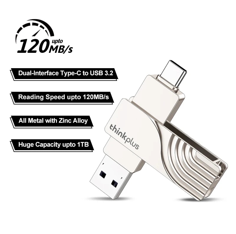 Lenovo ThinkPlus USB 3. 2 Type C To USB Flash Drive Pen Drive 32GB~256GB 2 in 1 USB 3.2 Memory Stick flash Disk Type-C Pendrive