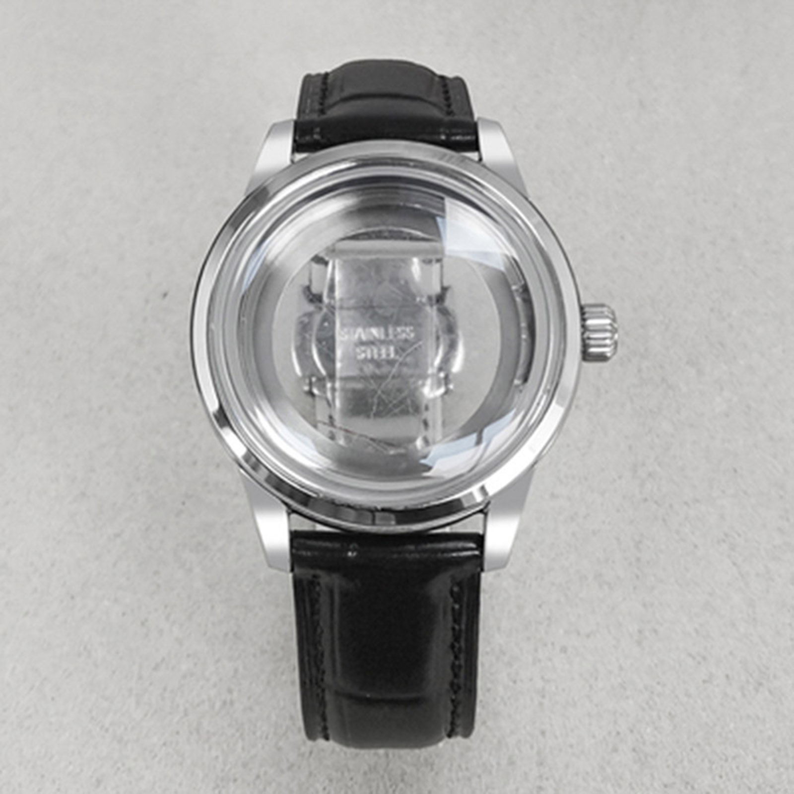 39mm đáy trong suốt xem trường hợp + Bướm Đôi Clasp Dây da thay thế cho đồng hồ phụ kiện cho nh35/nh36 phong trào