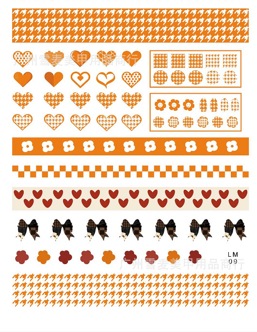 Sticker 3d sọc caro nanh sói houndstooth | hình dán móng tay