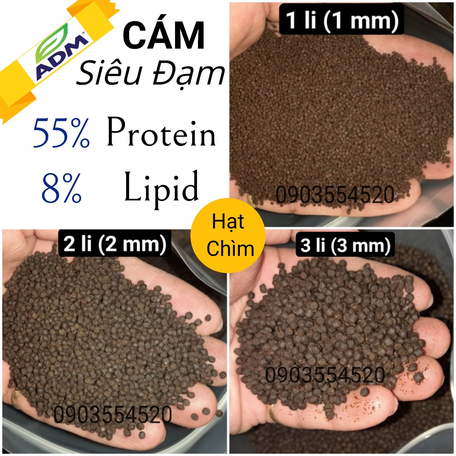 [ 55% ĐẠM] Size 1 li.  CÁM CÁ SIÊU ĐẠM. HẠT CHÌM. THỨC ĂN CHO CÁ CẢNH