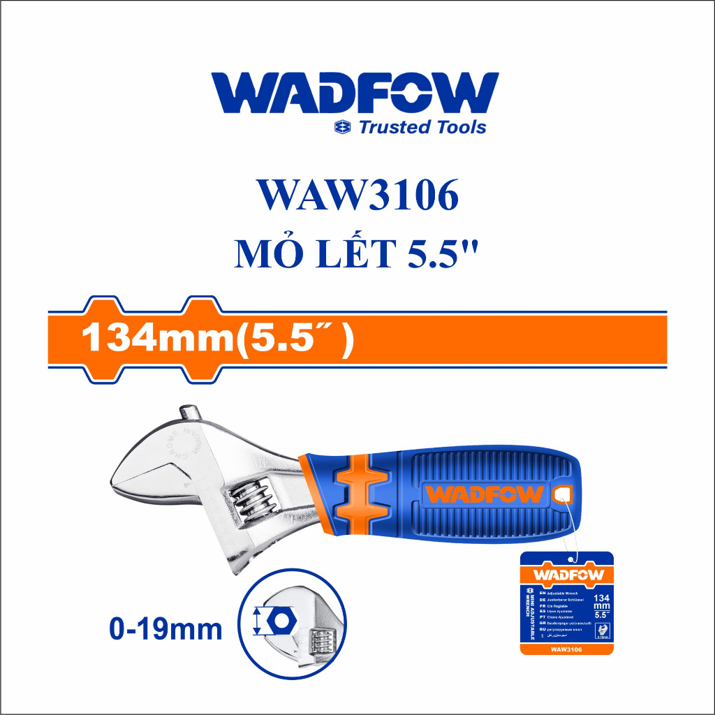 Mỏ lết cán bọc nhựa 5.5inch - 12inch wadfow / thép carbon 5# / waw2208 / waw2210 / waw2212 /