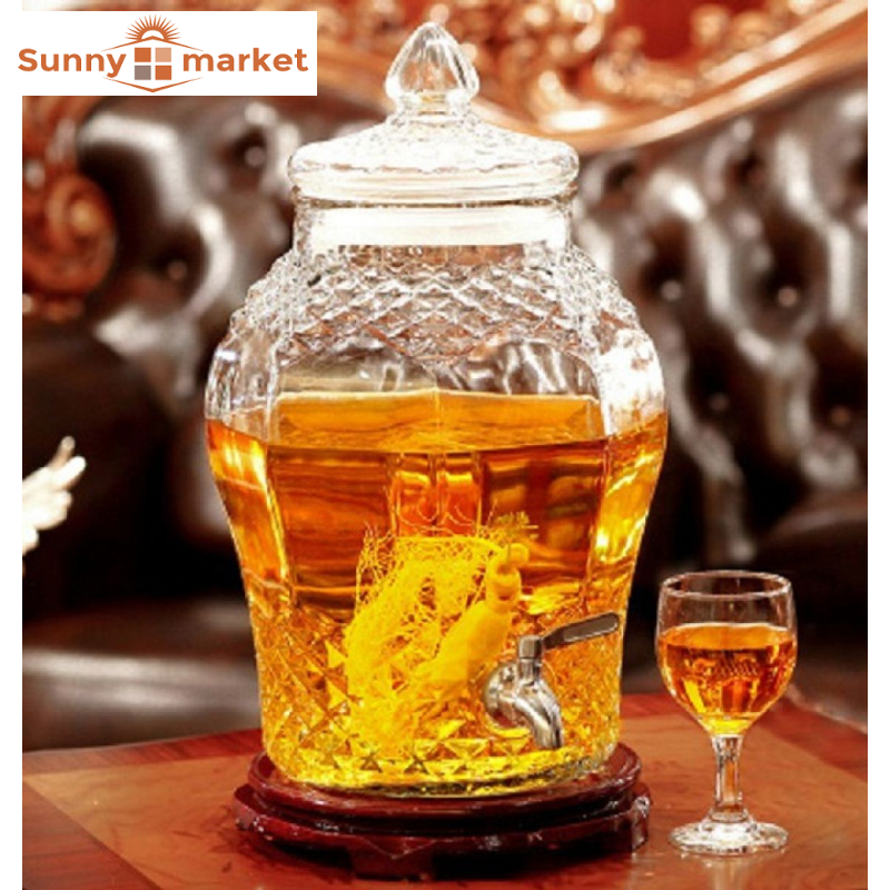 Bình ngâm sâm thủy tinh kim cương 8833 dung tích 5,5 lít có van