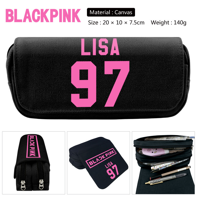 🧒🧒 Korean Black Pink Black Pen Bag Animation Peripheral Pencil Bag Student Stationery Box Pencil Bag Student Wallet